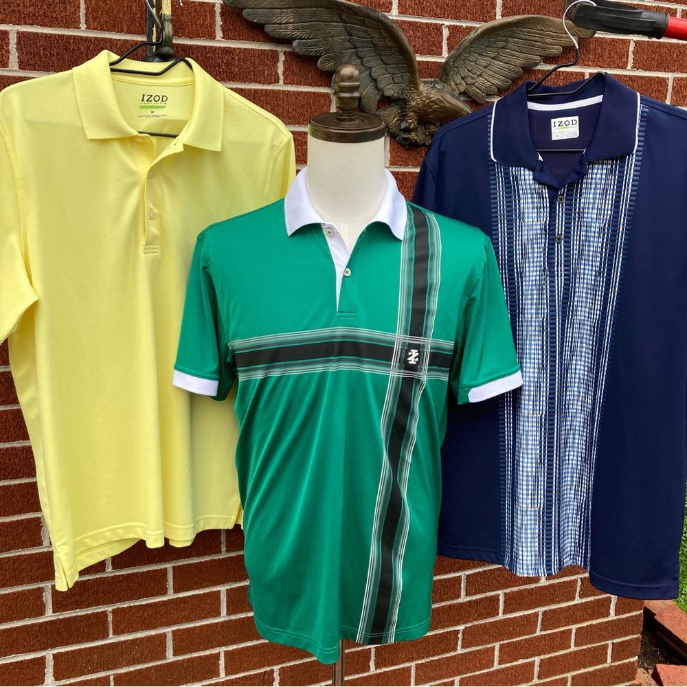 -Bundle of 3--Izod Golf Polo Shirts 1 Navy 1 Green 1 Yellow Men's S/S Sz Medium